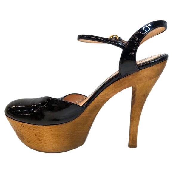 Gucci patent leather Mary Jane 2009 slingback wooden platform stiletto size 38.5 - Picture 6 of 14